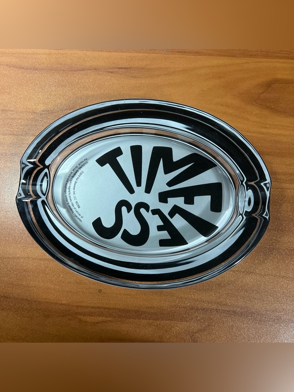 Nat Sherman โTimelessโ Crystal Oval Glass Ashtray - Silver - New- Cigar
